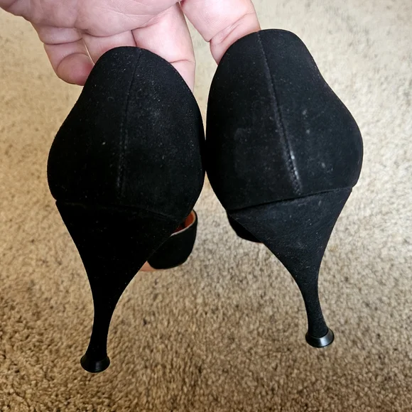1960s Vintage DeSalle Originals Styled by 57th Chicago Black Suede Heels D'Orsay - Picture 5 of 7